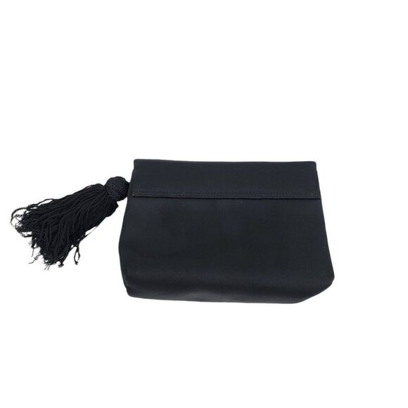 Vtg Luc Benoit Designer Mini Baguette Satin Graduation Tassel Clutch Handbag Blk - Picture 2 of 8